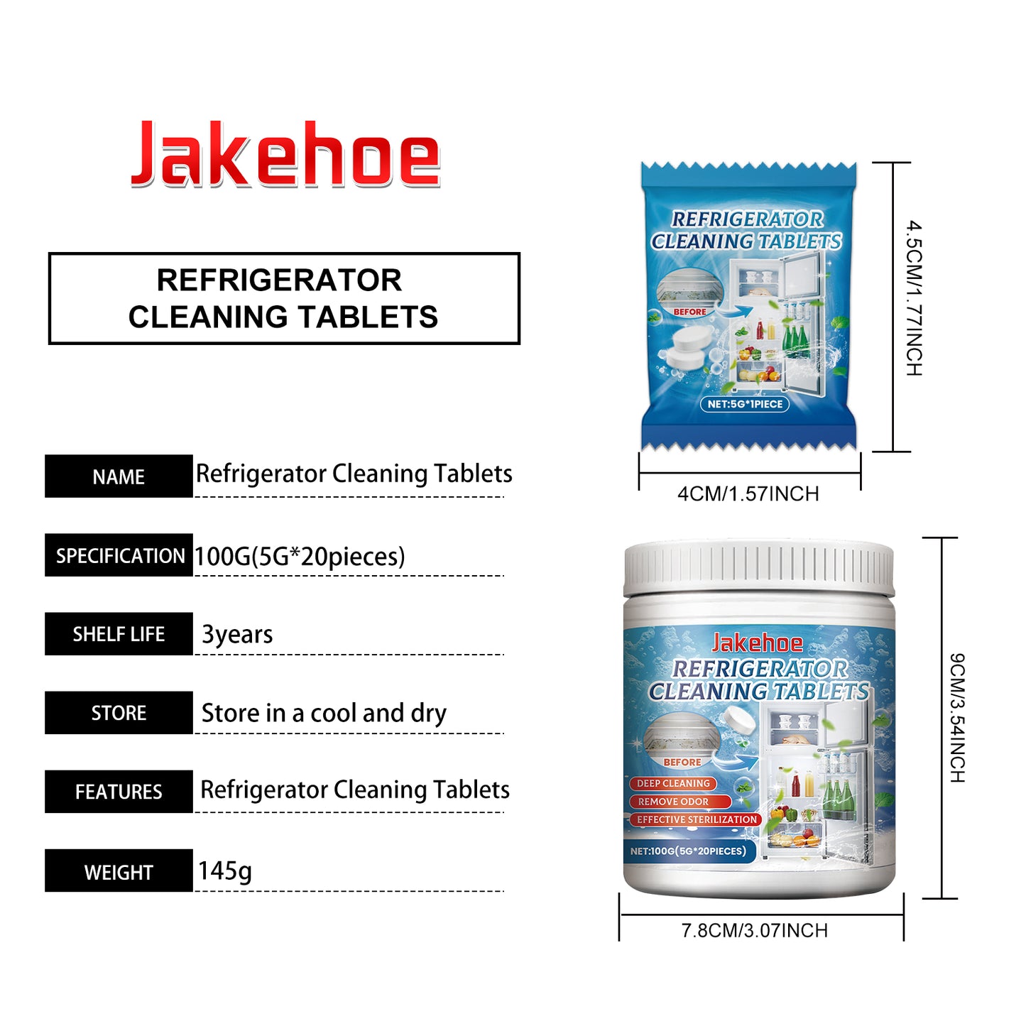 Jakehoe Refrigerator Cleaning Tablets Refrigerator Freezer Deep Cleaning Descaling Stain Removal Odor Removal Effervescent Tablets