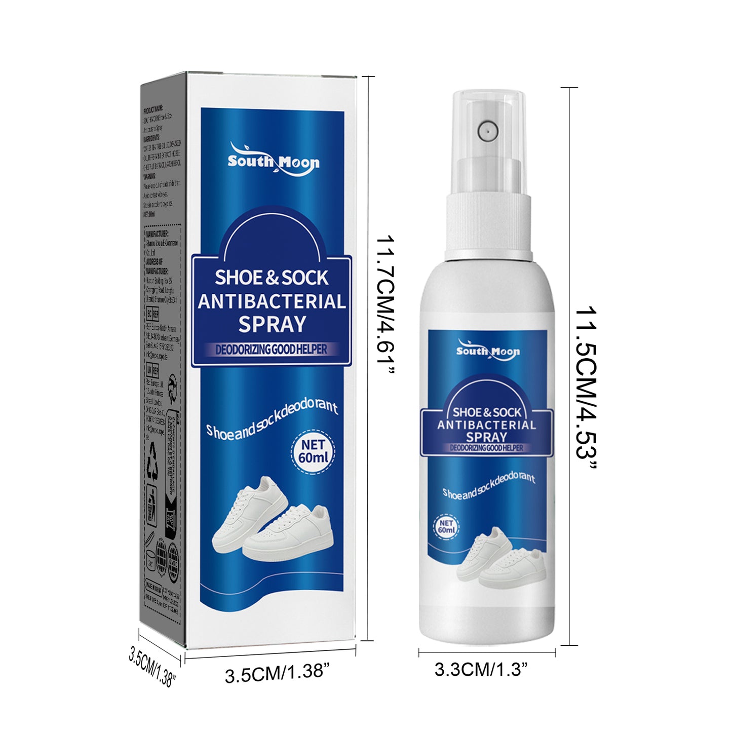 South Moon Shoe and Sock Deodorizing Spray Shoe and Sock Cleaner for Sweaty Feet, Deodorizing and Refreshing Shoe Cabinet Freshener