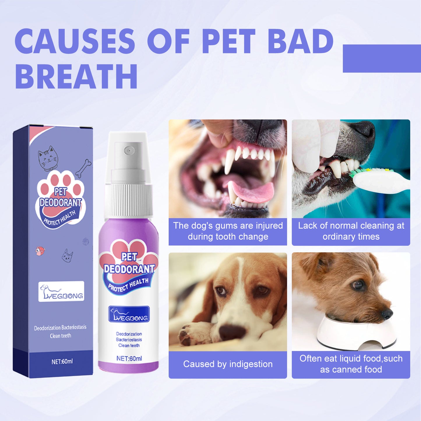 Yegbong Dog Bad Breath Eliminator Spray Pet Oral Cleaning Cat Deodorizing and Freshening Spray