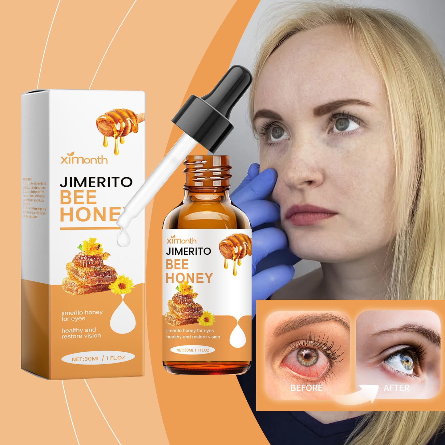 Ximonth Honey Eye Care Solution Refreshing and Moisturizing Eye Drops for Relieving Dryness and Comforting Eye Care
