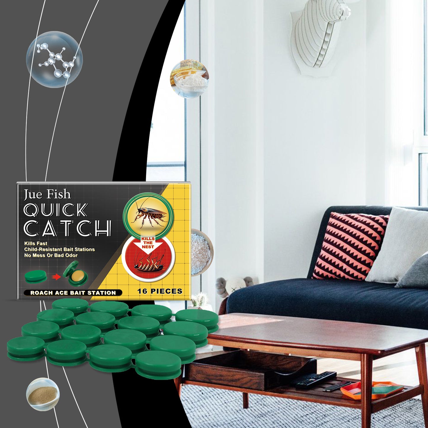 Jue Fish Cockroach Bait Station Living Room Kitchen Bedroom Cockroach Killer and Repellent Household Indoor Cockroach Bait Agent