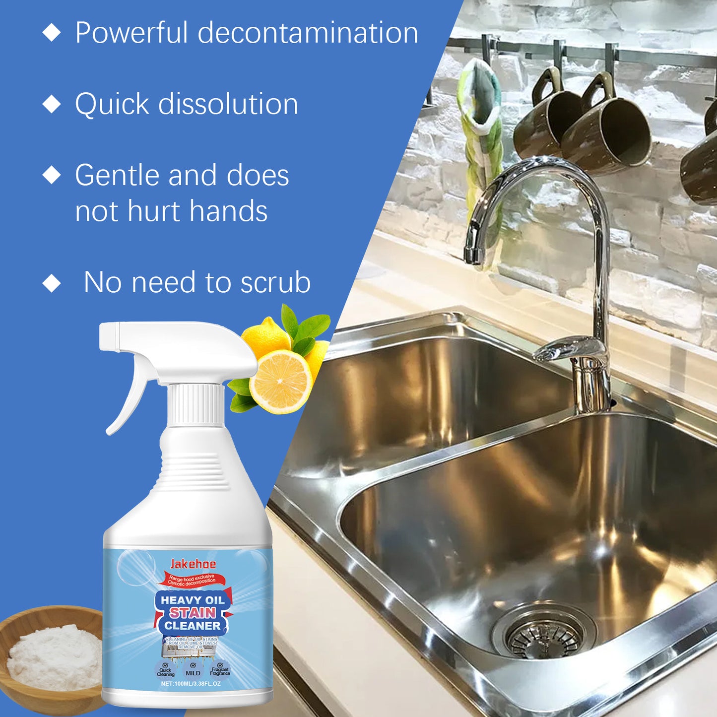 JAKEHOE Heavy Oil Stain Cleaner Household Stove Kitchen Range Hood Degreaser Multi-Purpose Cleaner