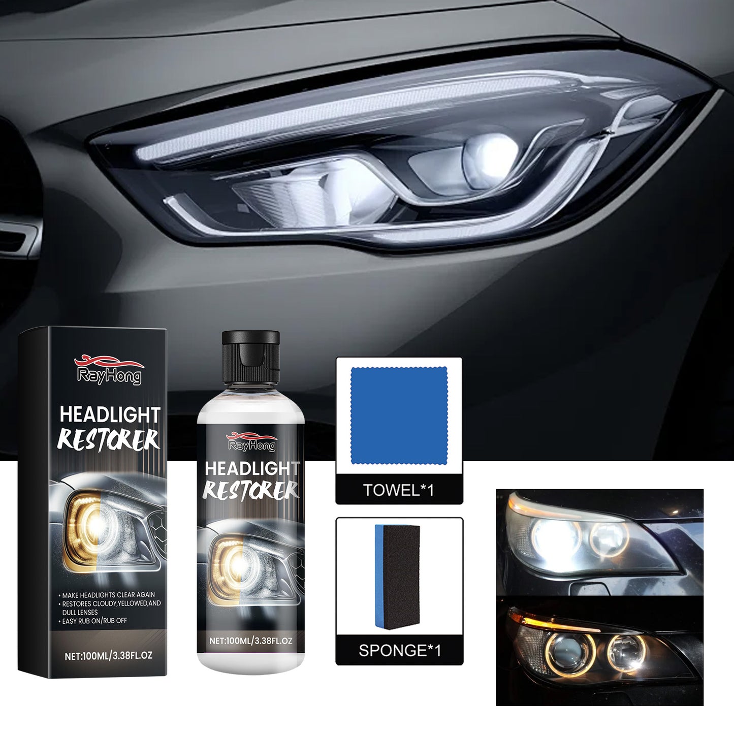 Rayhong Car Headlight Restoration Polishing Liquid Car Headlight Scratch Repair Renovation Maintenance Brightening Coating Polishing Liquid