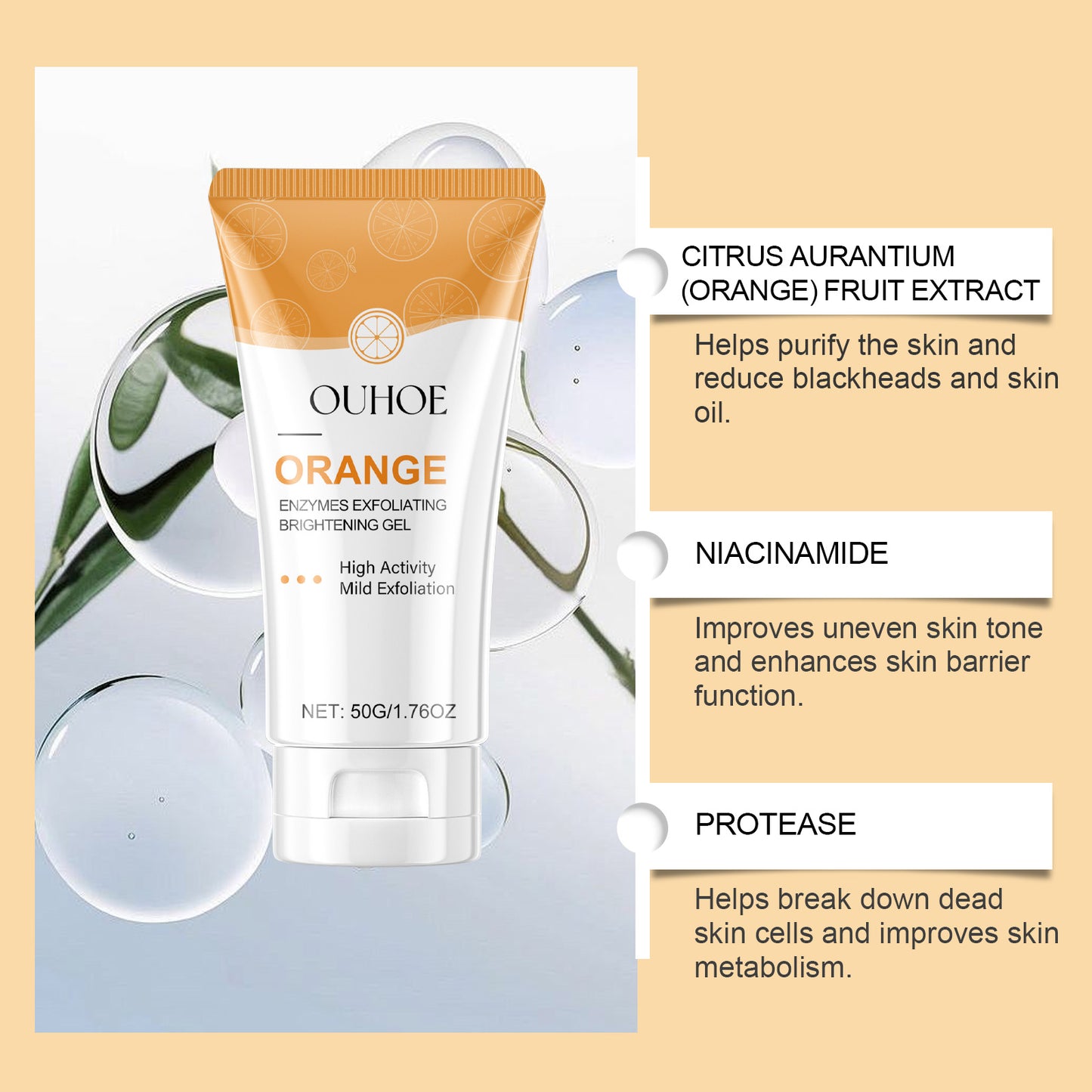 OUHOE Exfoliating Blackhead Gel Gentle Exfoliating Cleansing Gel Deep Purifying Pores Remove Blackheads Brighten Skin Tone