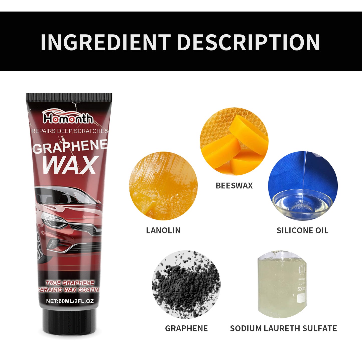 Homonth Car Scratch Repair Wax Car Paint Repair Deep Scratches Graphene Wax Refurbished Car Wax